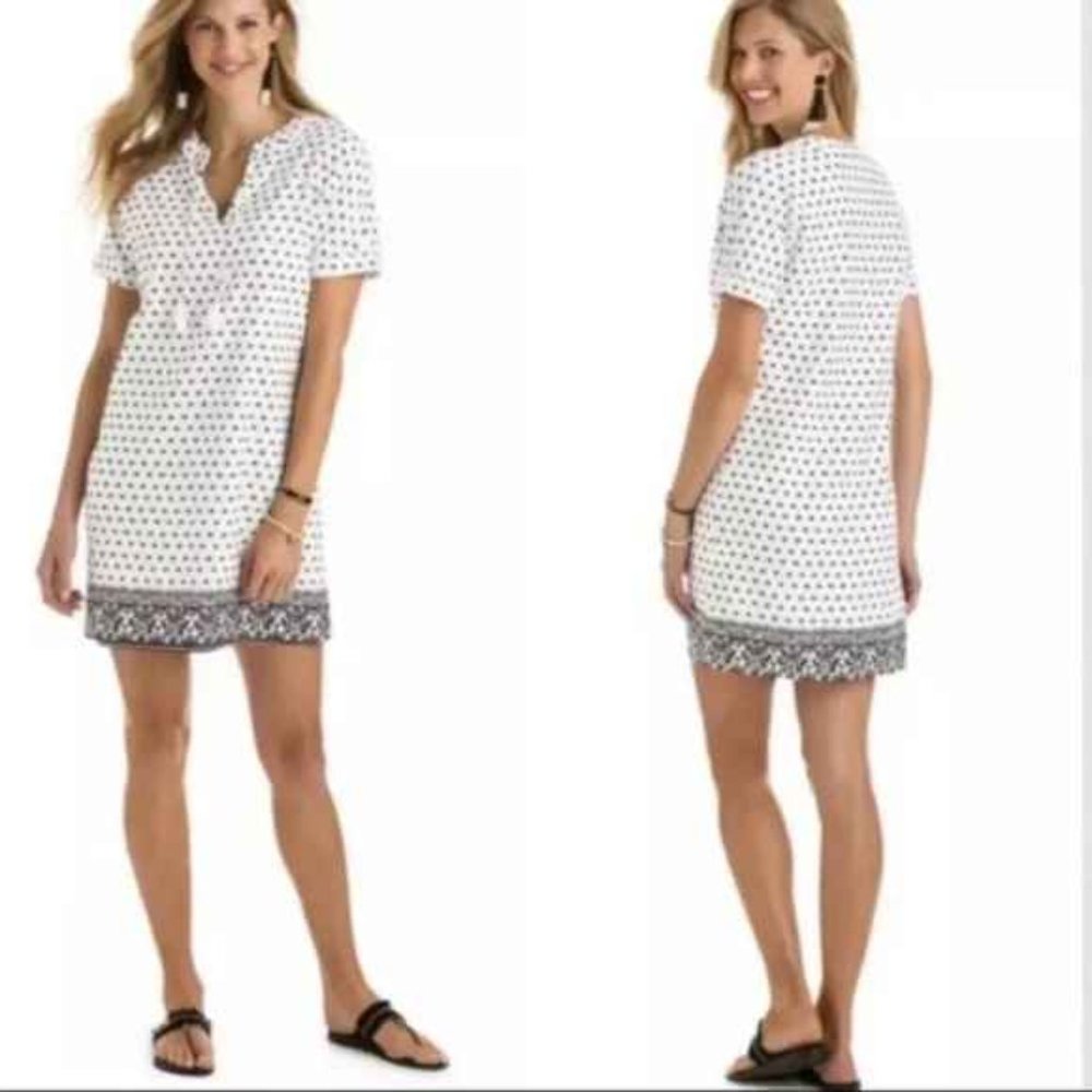 Vineyard Vines Fan Border Print Linen Blend Tunic Dress Size 8